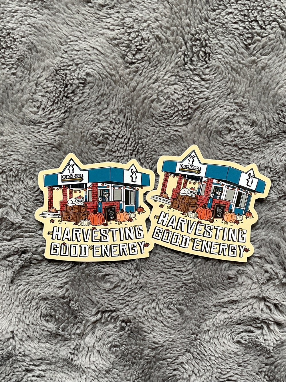 Dutch Bros Yellow & Blue 'Harvesting Good Energy' Sticker Pair